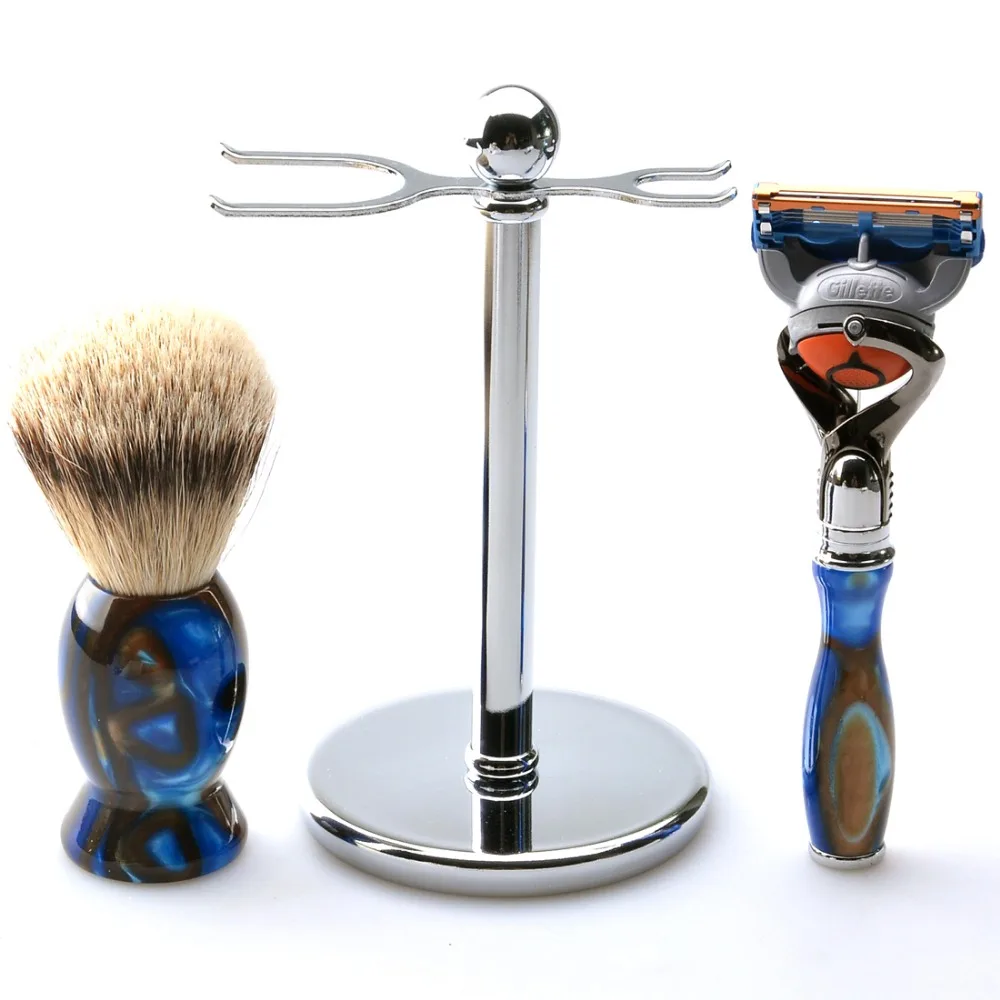 CSB набор кистей для бритья с Fusion Razor акриловая ручка Silvertip Барсук щетка подставка