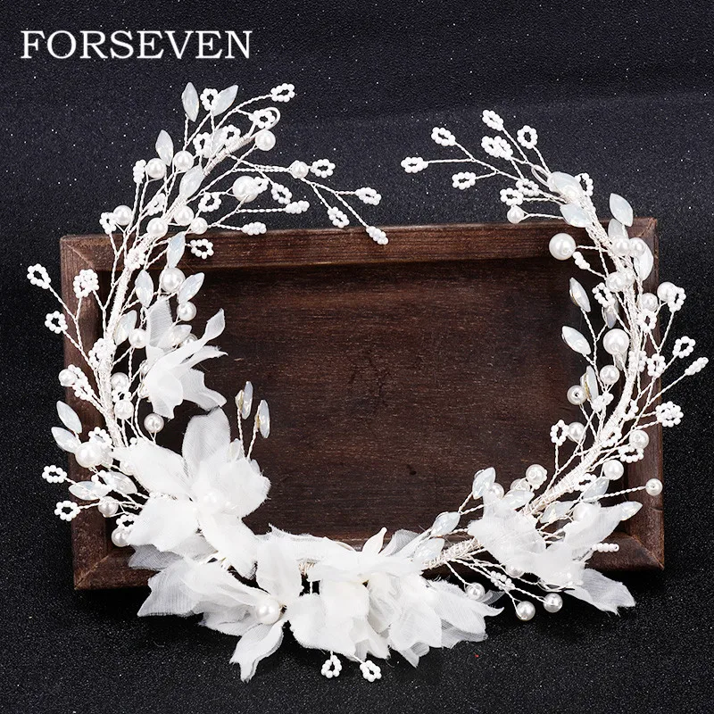 Обруч для волос с белыми цветами тиара невесты свадебная повязка на голову