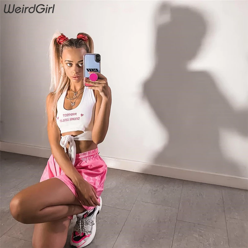 Weirdgirl Женская майка пикантные вечерние модные женские топы без рукавов с буквенным принтом Белая Летняя тонкая кофточка