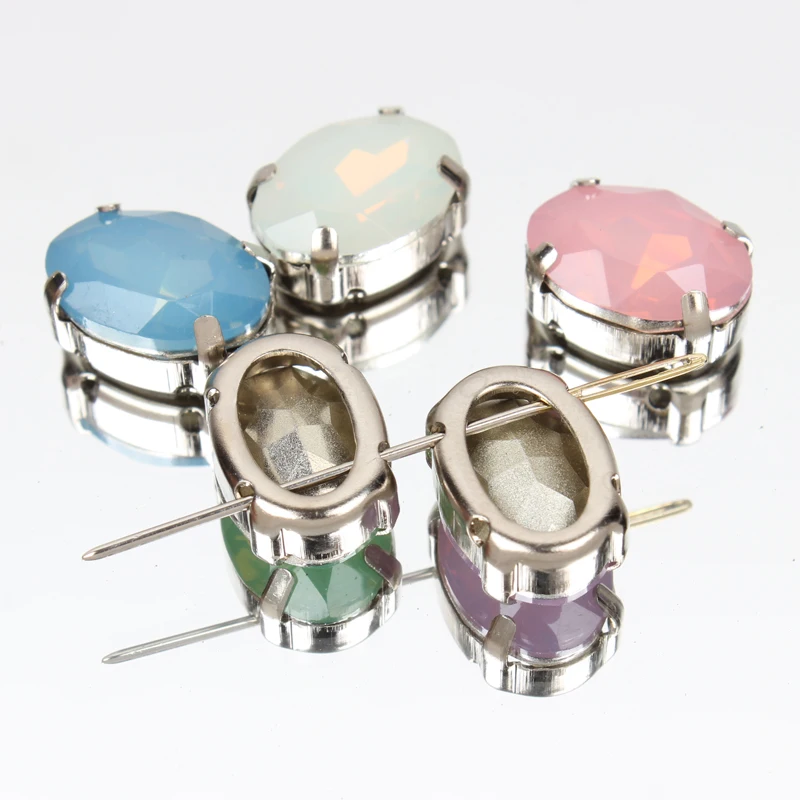 Пришивные стразы овальные 10х14мм опаловые разноцветные полимерные декоративные