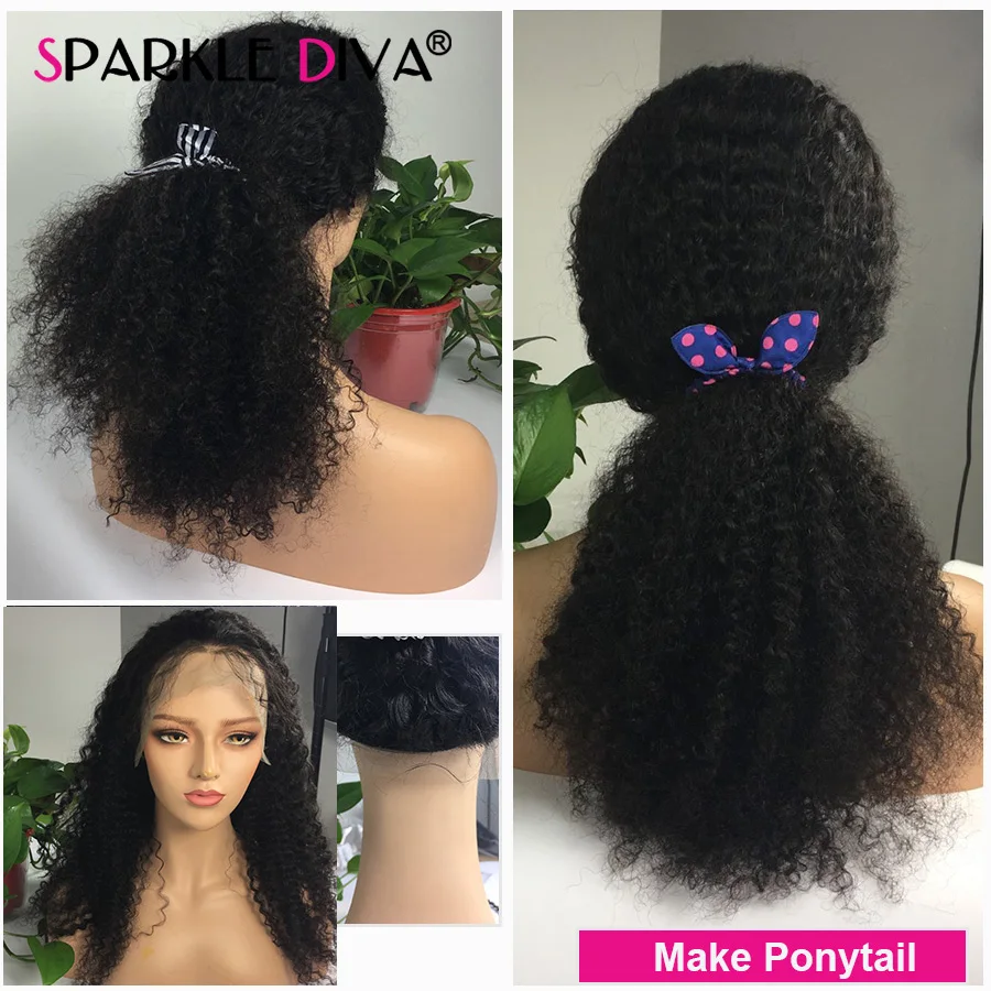 Афро кудрявые вьющиеся человеческие волосы парик 180% Плотность Бразильские