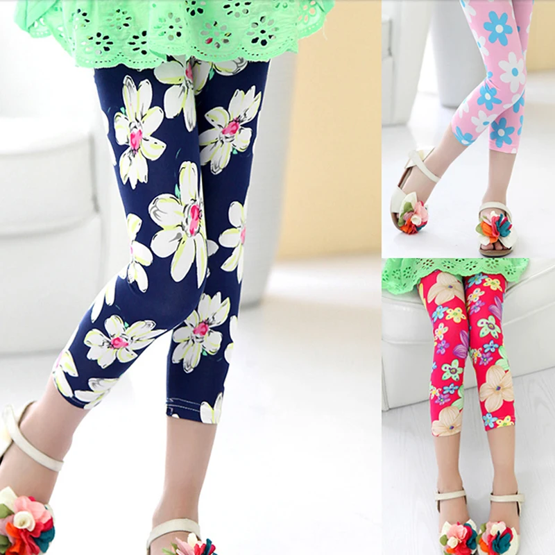 2016 модные узкие карандашные штаны для девочек с цветочным принтом Детские