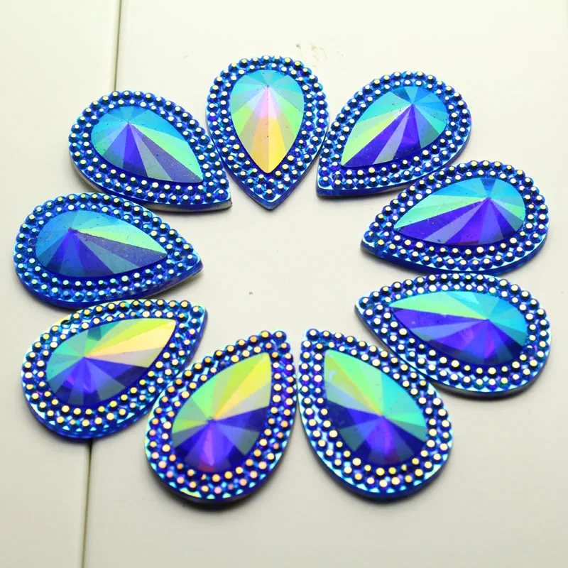 

Big size Sew on Rhinestone 20x30mm Blue AB Droplet Heart Shape Gold Color Rhinestone Buttons For DIY Stage Dress Clothing