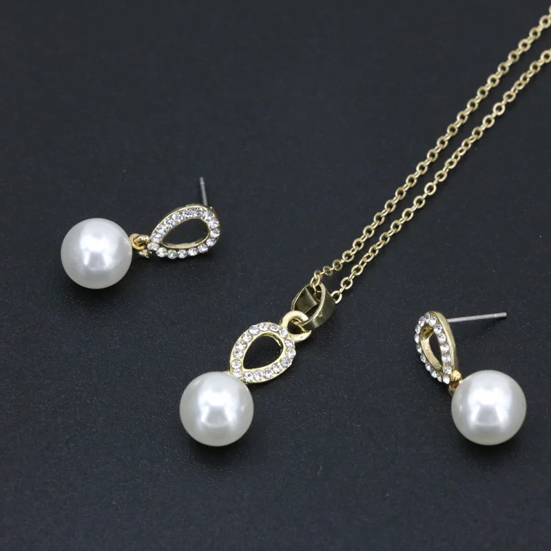 Золотой Ювелирный Набор для невесты круглые бусины с искусственным жемчугом