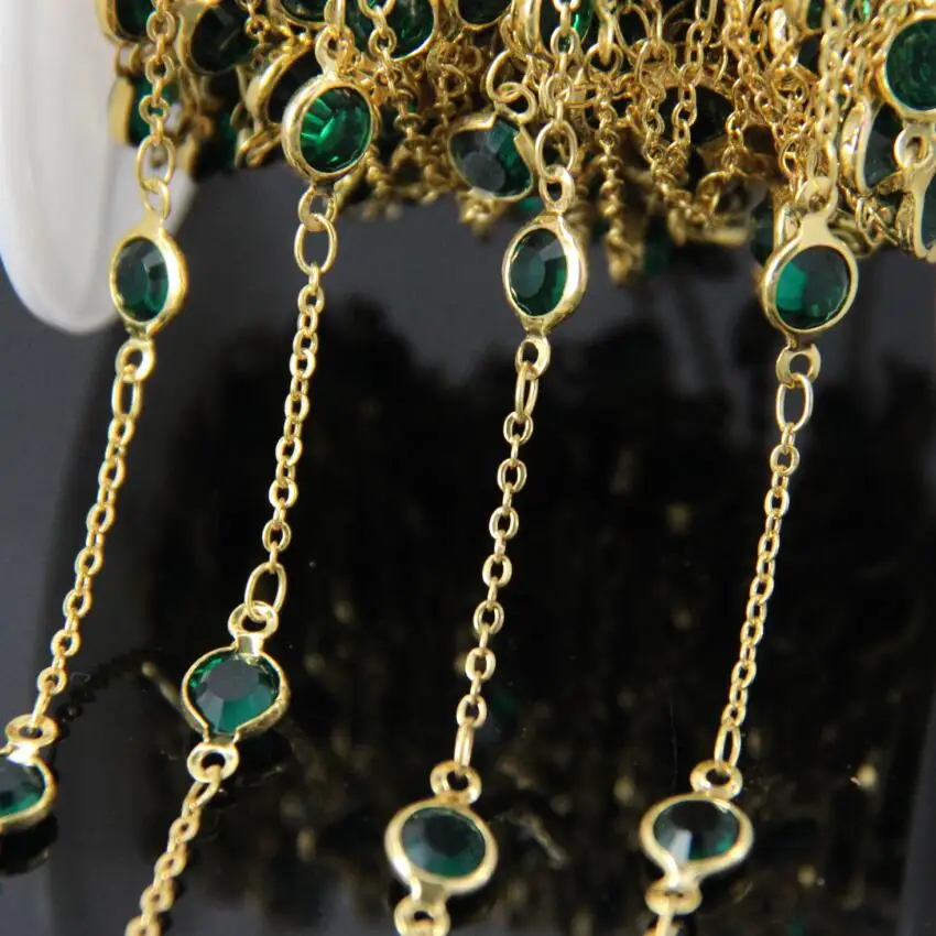 Зеленые стеклянные граненые круглые бусины цепи для монет позолоченные