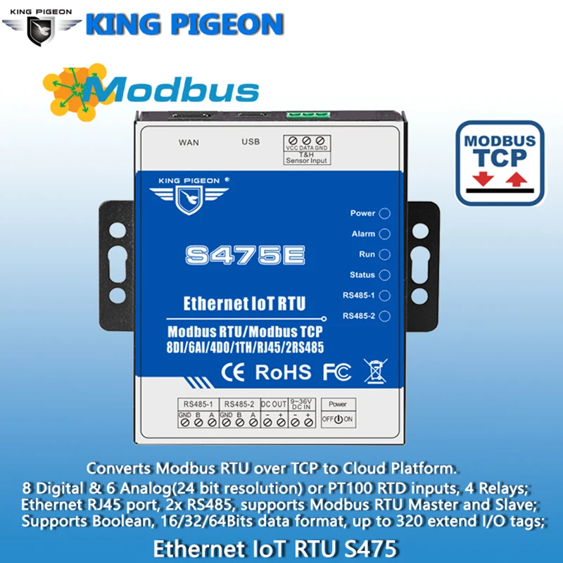 Программируемый Ethernet IoT RTU Modbus через TCP к облачной платформе RS485 последовательный