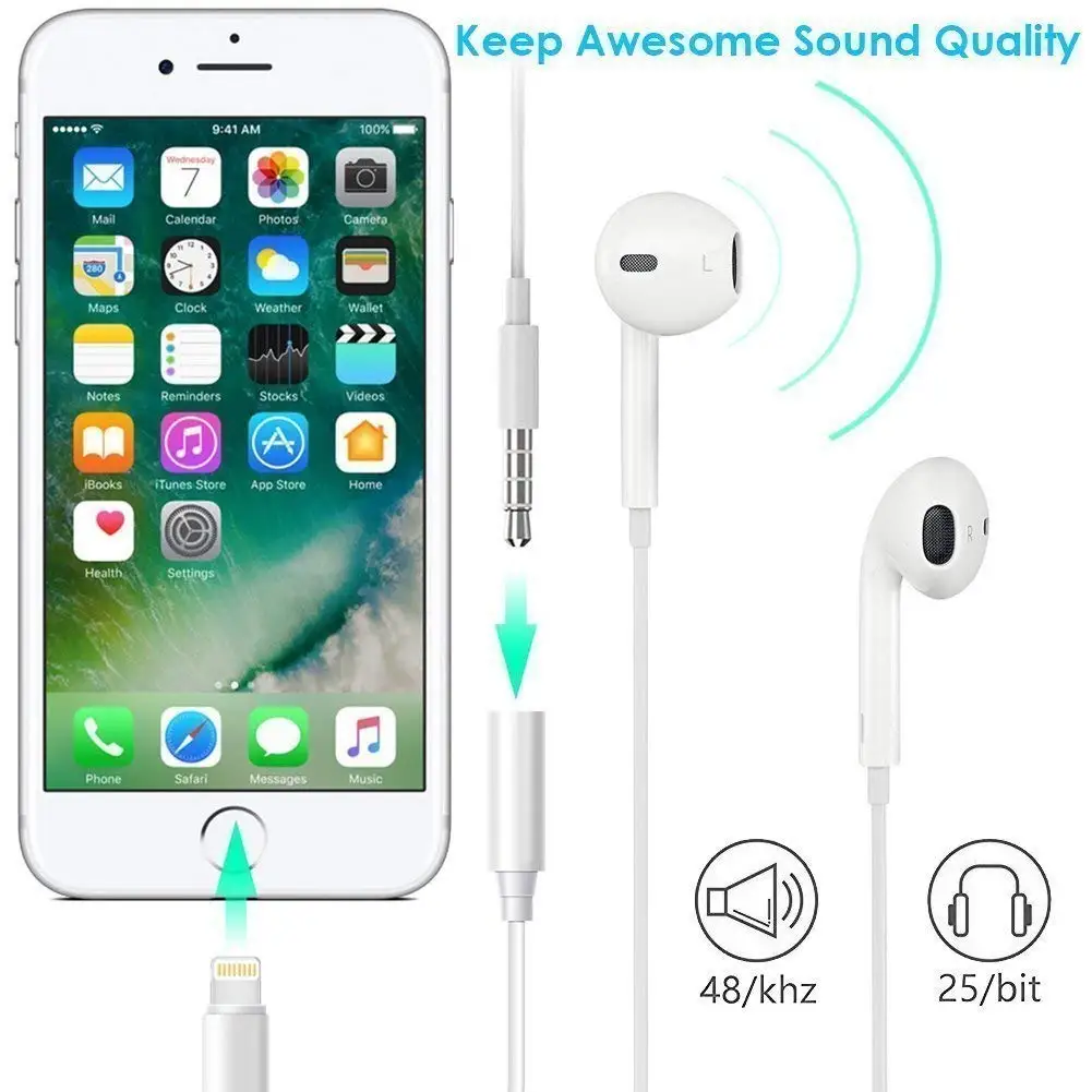 HBUDS для Apple Lightning до 3 5 мм разъем наушников адаптер разъема iPhone 7/7 Plus поддерживает iOS