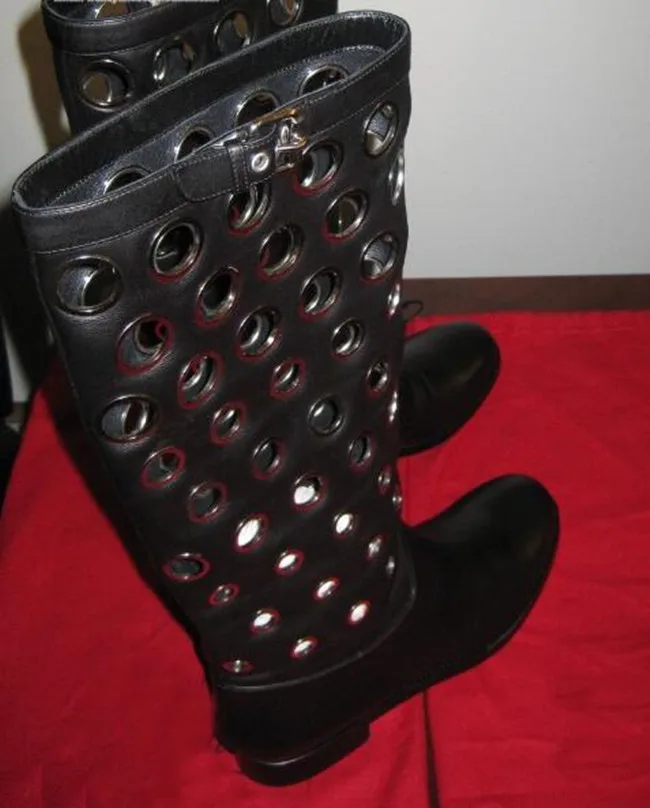 LTTL Пикантные женские зимние сапоги до колена ботинки в горошек с вырезами обувь