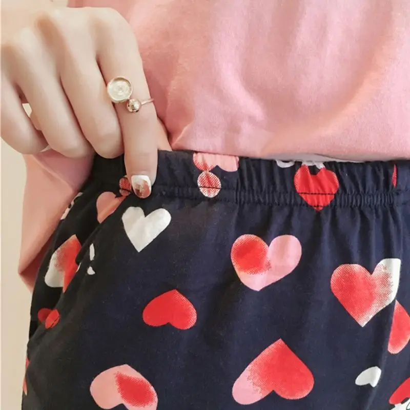 Women Girls Summer Pajamas Set V-Neck Padded Camisole Ruffles Shorts Sleepwear Cute Rabbit Love Heart Floral Sling Loungewear | Женская