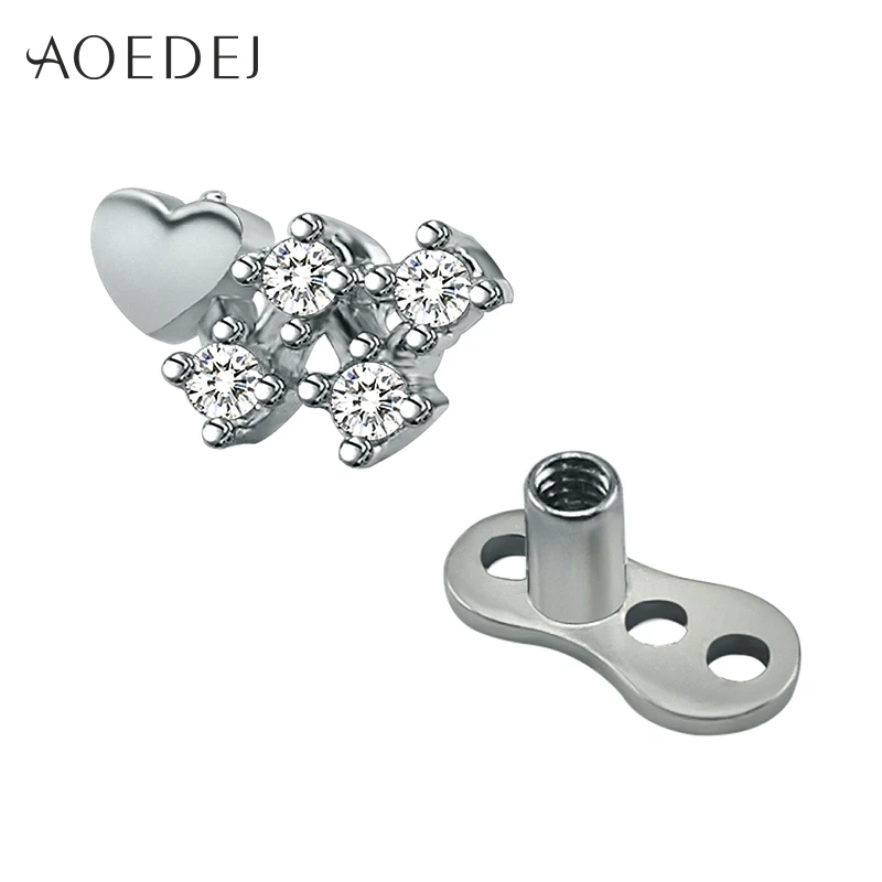 AOEDEJ кристалл сердце микро кожа дайвер кожный Пирсинг из нержавеющей стали Кожный