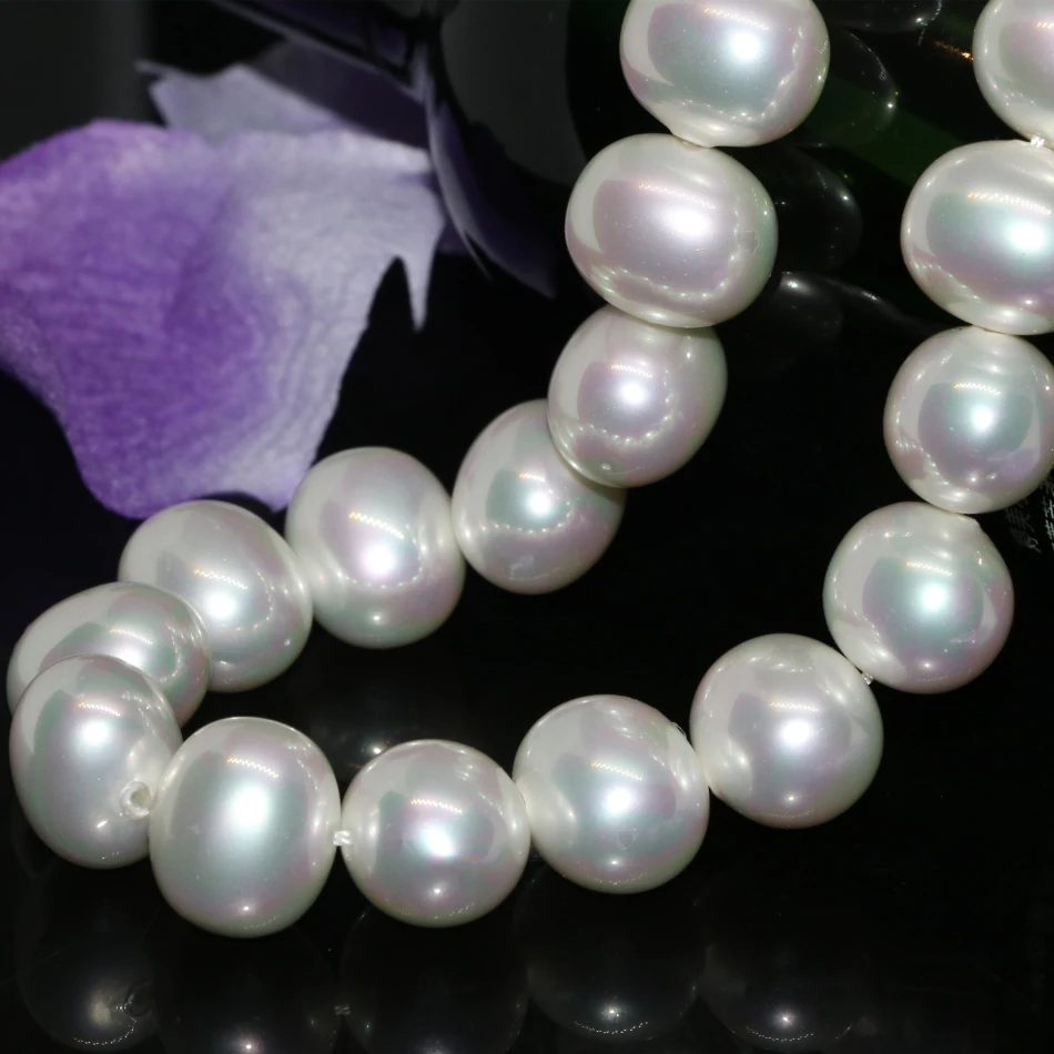 

13*15mm natural white shell pearl beads oval fine jewelry making high quality luxury women fashoin loose beads 15inch B2277