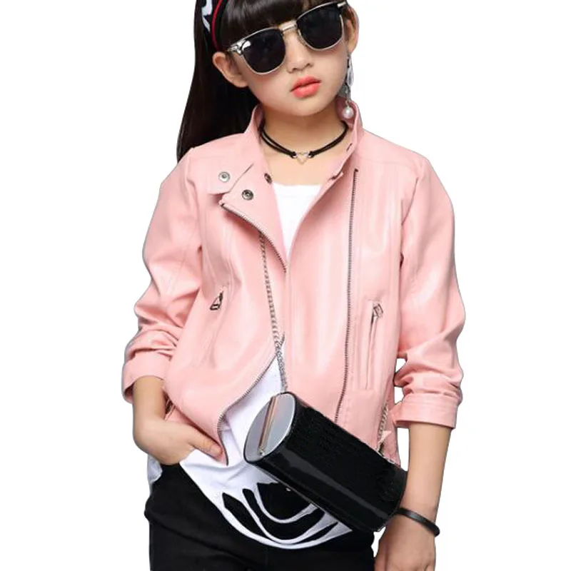 Модные Куртки из искусственной кожи для девочек новинка 2021 осенне-весеннее
