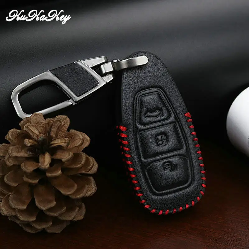 KUKAKEY кожаный чехол для автомобильного ключа Ford Mondeo Fiesta Focus титановый умный пульт
