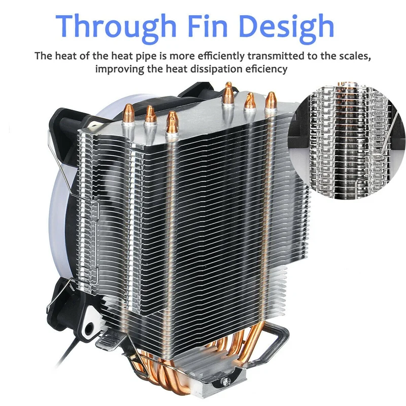 Кулер для процессора 4 тепловых трубки 3Pin 120 мм Led Rgb вентилятор бесшумный Lga