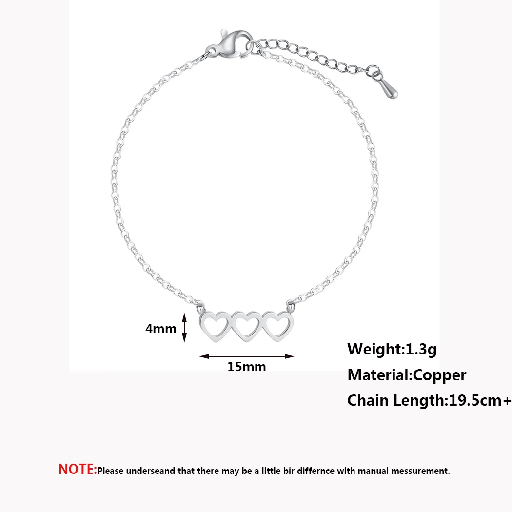 QIMING изящные браслеты с тройным сердцем женские золотые для девушек корейские