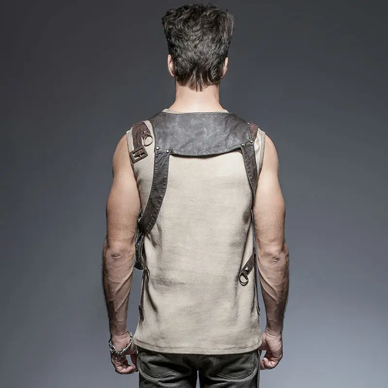 Панк рейв стимпанк жгут искусственная кожа Готический викторианский один коричневый Покет сумка рубашка S171