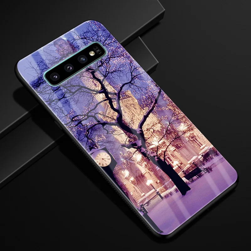 For Samsung Galaxy S10 Plus Case Tempered Glass Print Cover Back S10e plus Coque Shell S10+ S 10 | Мобильные телефоны и