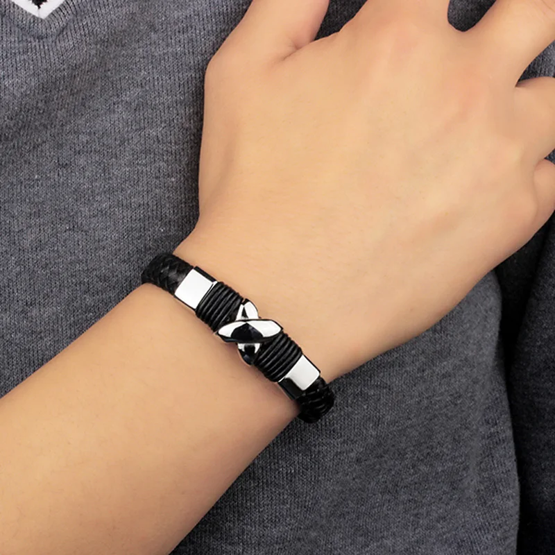 Ретро Модный кожаный браслет мужские ювелирные изделия из нержавеющей стали