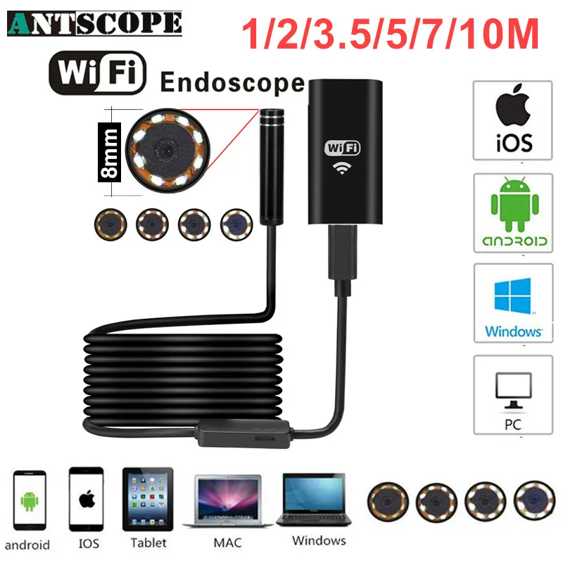 Antscope Wi-Fi эндоскопа 8 мм 2/5/7/10 M Водонепроницаемый Softwire Android 720 P HD iOS Endoscopio 7 USB Камера