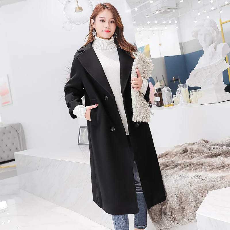 Женское Однотонное шерстяное пальто DHfinery зимнее двубортное длинное винтажное с