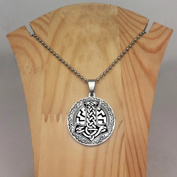 Personality Norse Vikings Pendant Necklace Thor's Hammer Knot Disc Necklaces Jewelry for Men YP7159 | Украшения и аксессуары