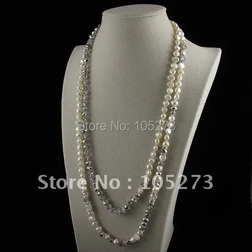 Очаровательное длинное ожерелье АА 7-8 мм колье из натурального пресноводного