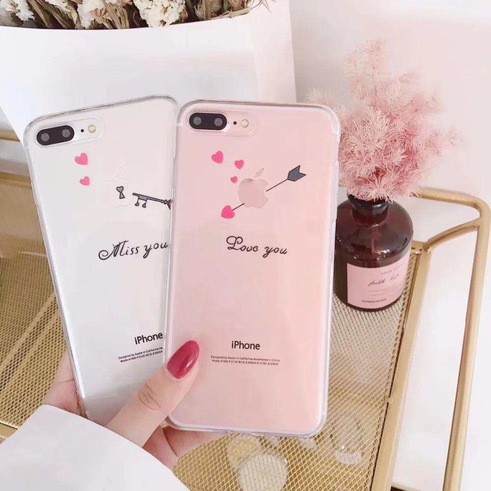 Hxairt Cute Colorful Love Heart Phone Case For iphone6s 7 8Plus Fashion Slim Couples Cases iphone X Cartoon Soft Back Cover |