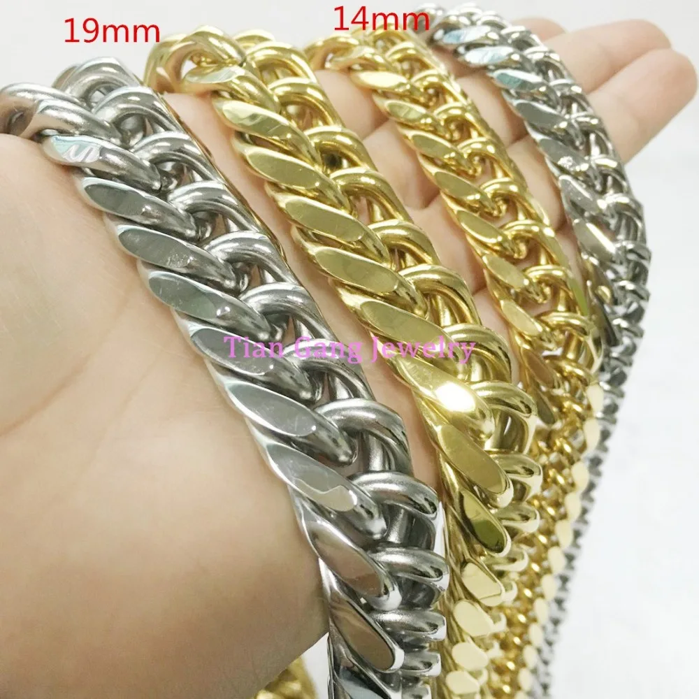 CHRISTMAS Size 8&quot-40&quot 14/19mm Width Heavy Huge 316L Stainless Steel mens Silver Color/Gold Color Curb Chain Necklace or Bracelet |