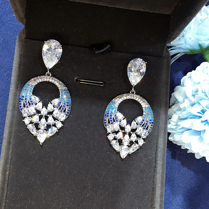 Женские серьги подвески с фианитами в форме капли|cubic zirconia dangling earrings|dangle earringswomens