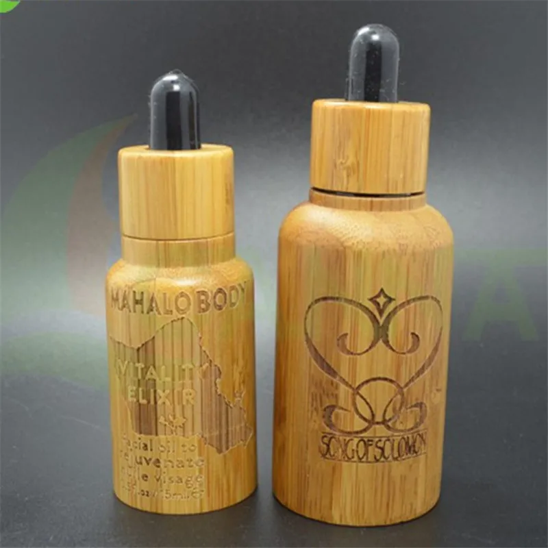

50pcs* 50ml hot sale high quality 50ml essential oil bamboo dropper glass bottle 50g cream glass jar with bamboo