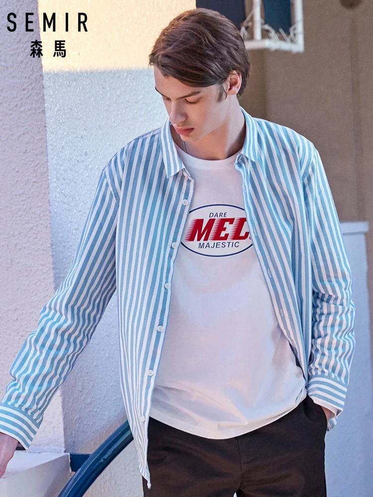 Мужская полосатая рубашка SEMIR повседневная классическая из 100% хлопка с длинными
