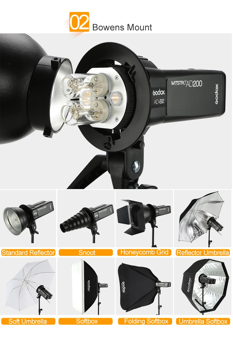 Godox AD-B2 Bowens крепление двойные трубы светильник головной кронштейн для AD200 портативная Вспышка Speedlite