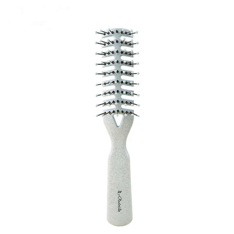 Blue 1Pc Fishbone Shape Elastic Comb Teeth Breathable Blowing Fluffy Hair Comb Hairbrush Wheat Straw Pro Styling Hair Vented Brush - Цвет: Blue
