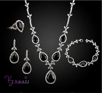 kfvanfi high quality silver color women fashion rhinestones black crystals stone jewelry sets necklace earrings bracelet ring