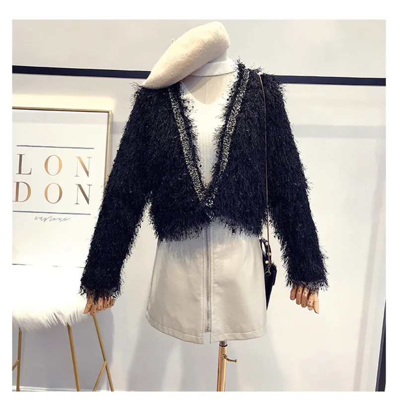 black cardigan Neploe короткий свитер с кисточками куртка с v-образным вырезом женский элегантный вязаный кардиган Осень Зима Новая мода вязаное пальто Верхняя одежда 37254 - Цвет: black cardigan