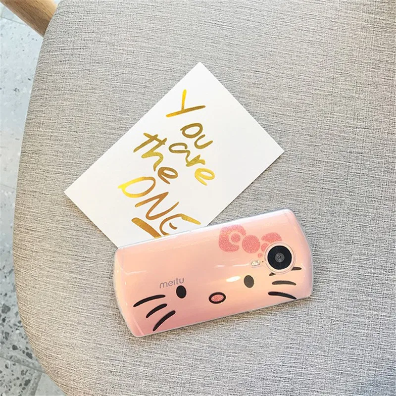 For Meitu M6 T8 Cases Fashion Glitter Powder Transparent Soft TPU Cat Whole Face Pattern Phone Shell |