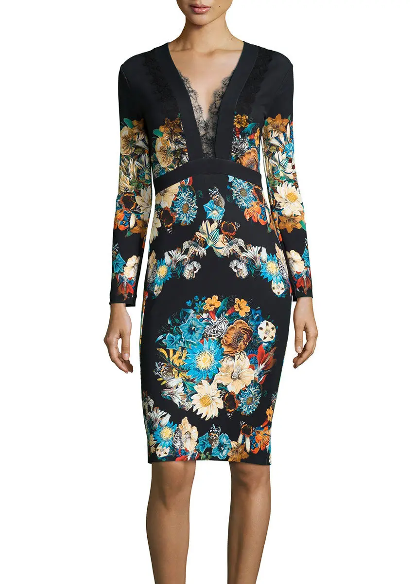 Женское винтажное платье-футляр с цветочным принтом и кружевом | Женская одежда