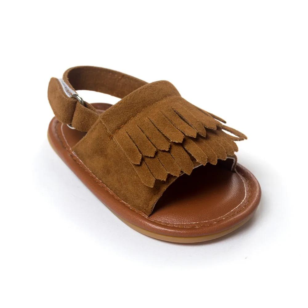 Популярные моксы для новорожденных кожаные сандалии коричневого цвета с