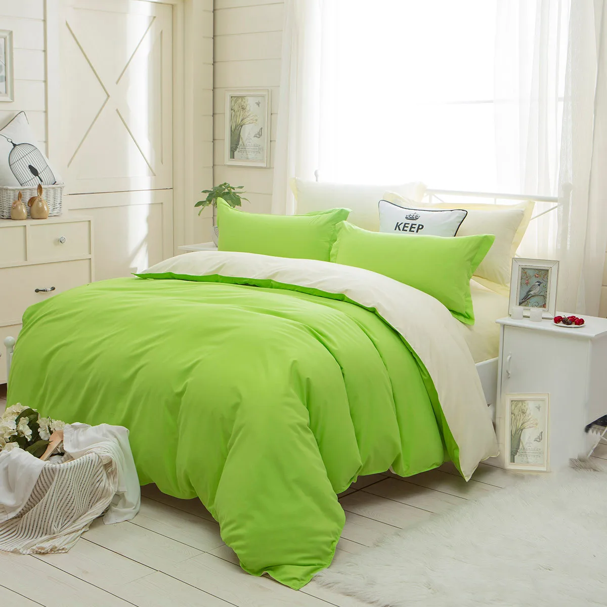 Все размеры милые Apple зеленые домашние комплекты постельного белья простыни