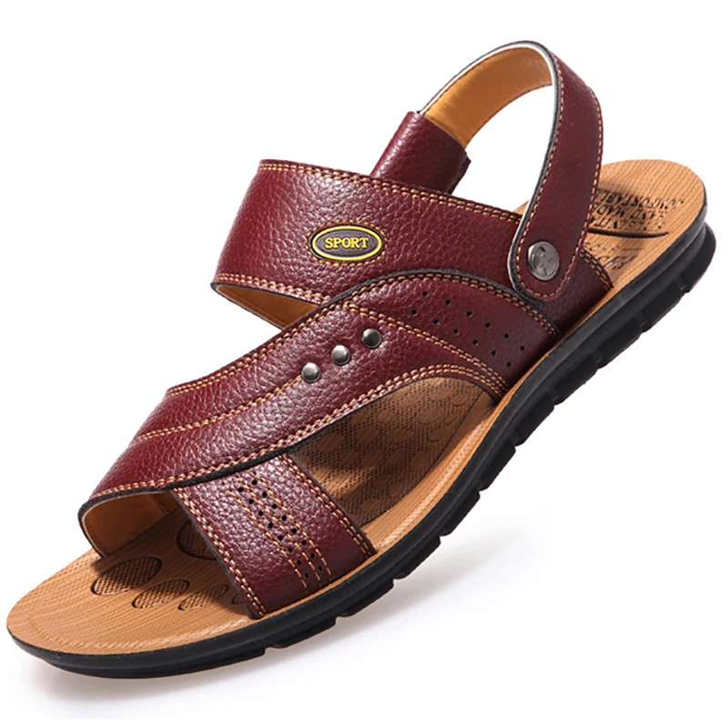 Летние мужские шлепанцы сандалии из натуральной кожи мужская повседневная обувь