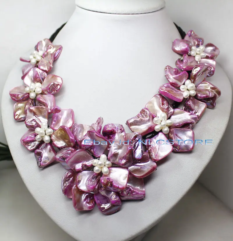 

white pearl pink mother of pearl shell handmade flower pendant necklace 18" AAA style Fine Noble real Natural free shipping