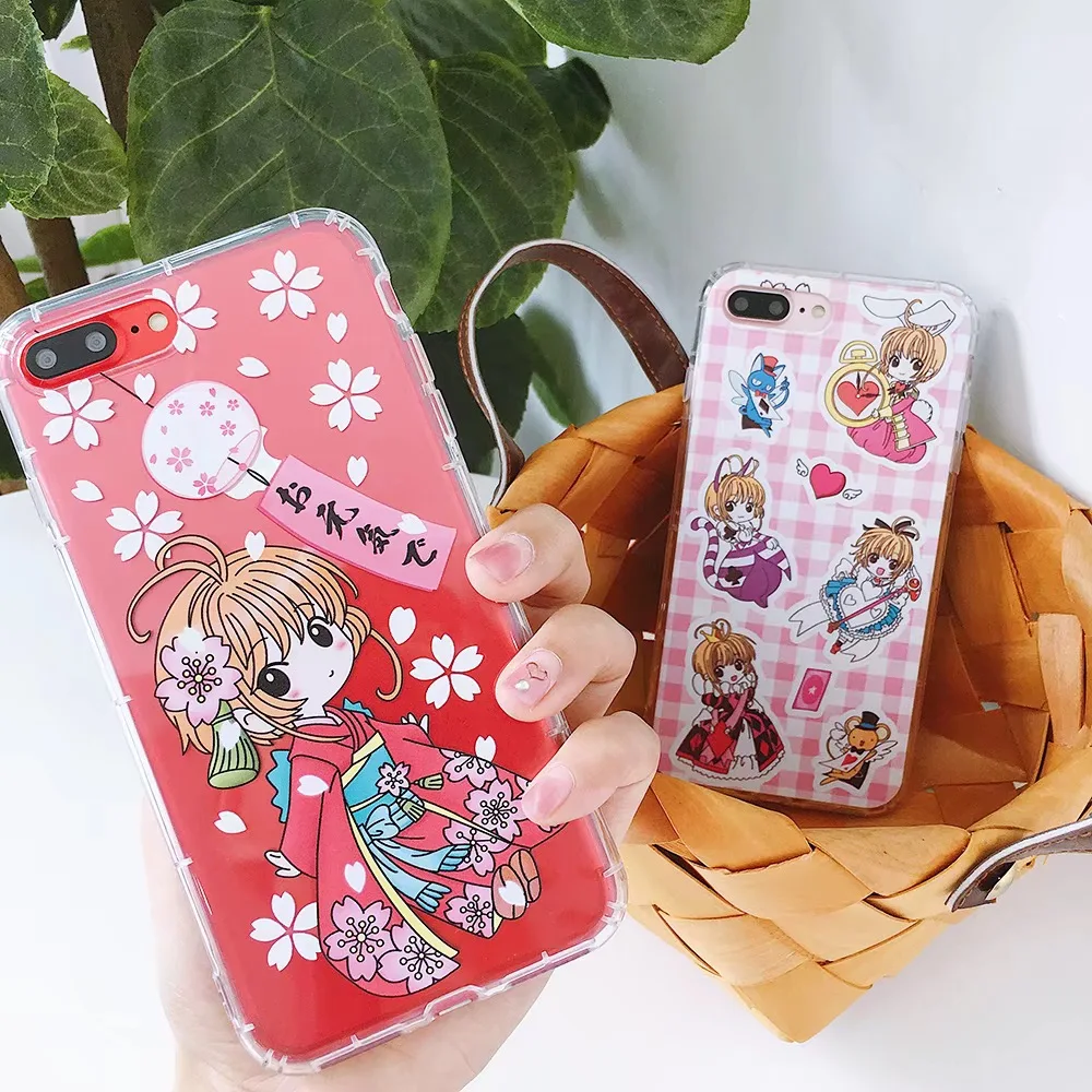 Lovely Cartoon Cardcaptor Sakura Phone Case for iPhone X 6 6splus 7 8plus 10 Fashion girl Transparent Soft TPU Cover Coque |