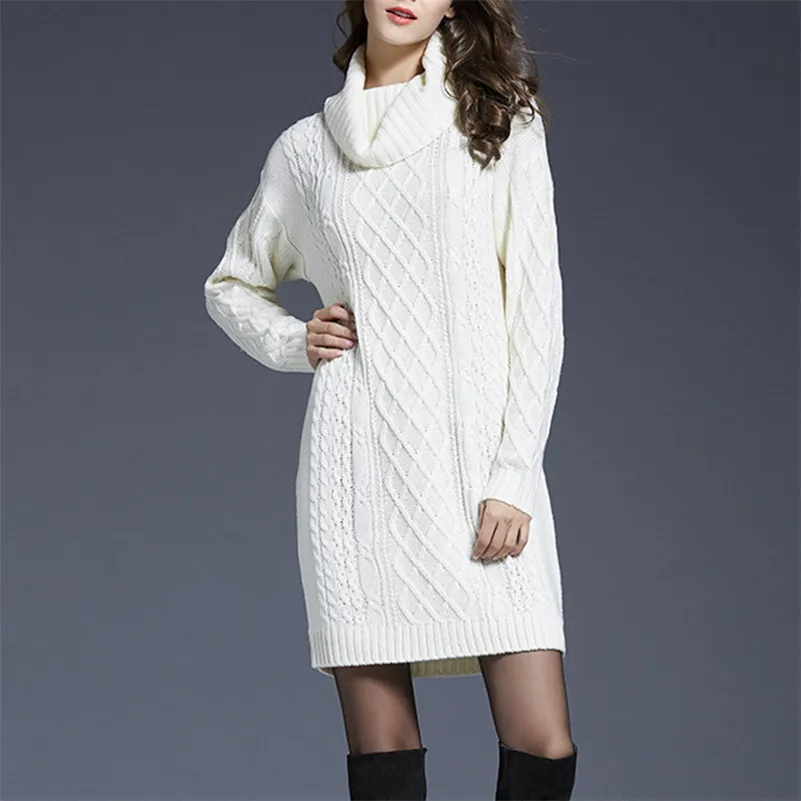 2017 осень-зима твердых кабель Для женщин Водолазка Вязание длинные свитера тонкий