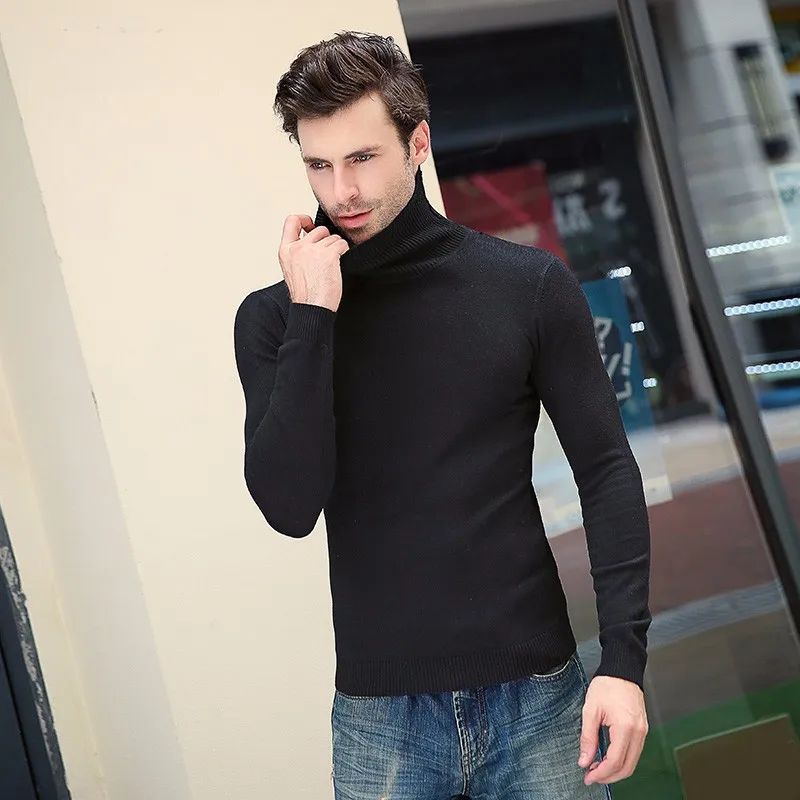 brand Autumn New Men's Turtleneck Sweaters Male Black white Sexy Slim Fit Knitted Pullovers Solid Casual Sweaters Knitwear