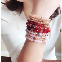 kymyad bohemia bracelet crystal beads bracelets bangles for women bijoux tassel charm bracelet femme multilayer bracelets sets