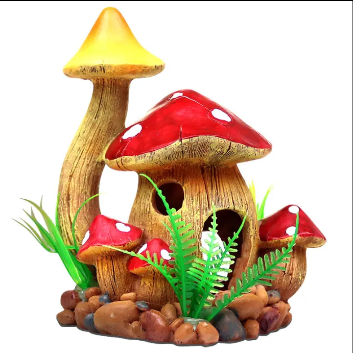 Simulation Mushroom House Cobblestone Fish Tank Decoration Accessories With Caves Can Be Hidden DIY Resin Aquarium Background | Дом и сад