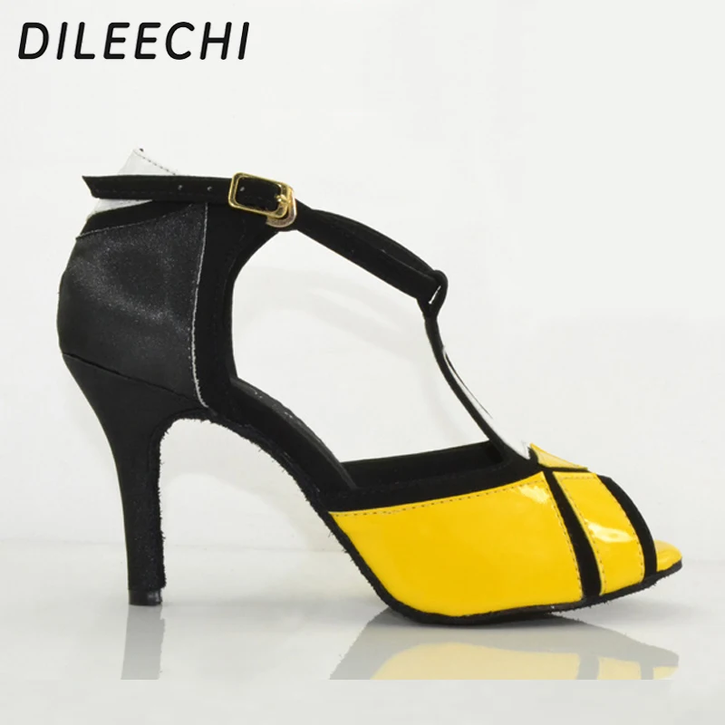 Женские туфли для латиноамериканских танцев DILEECHI желтые вечерние из