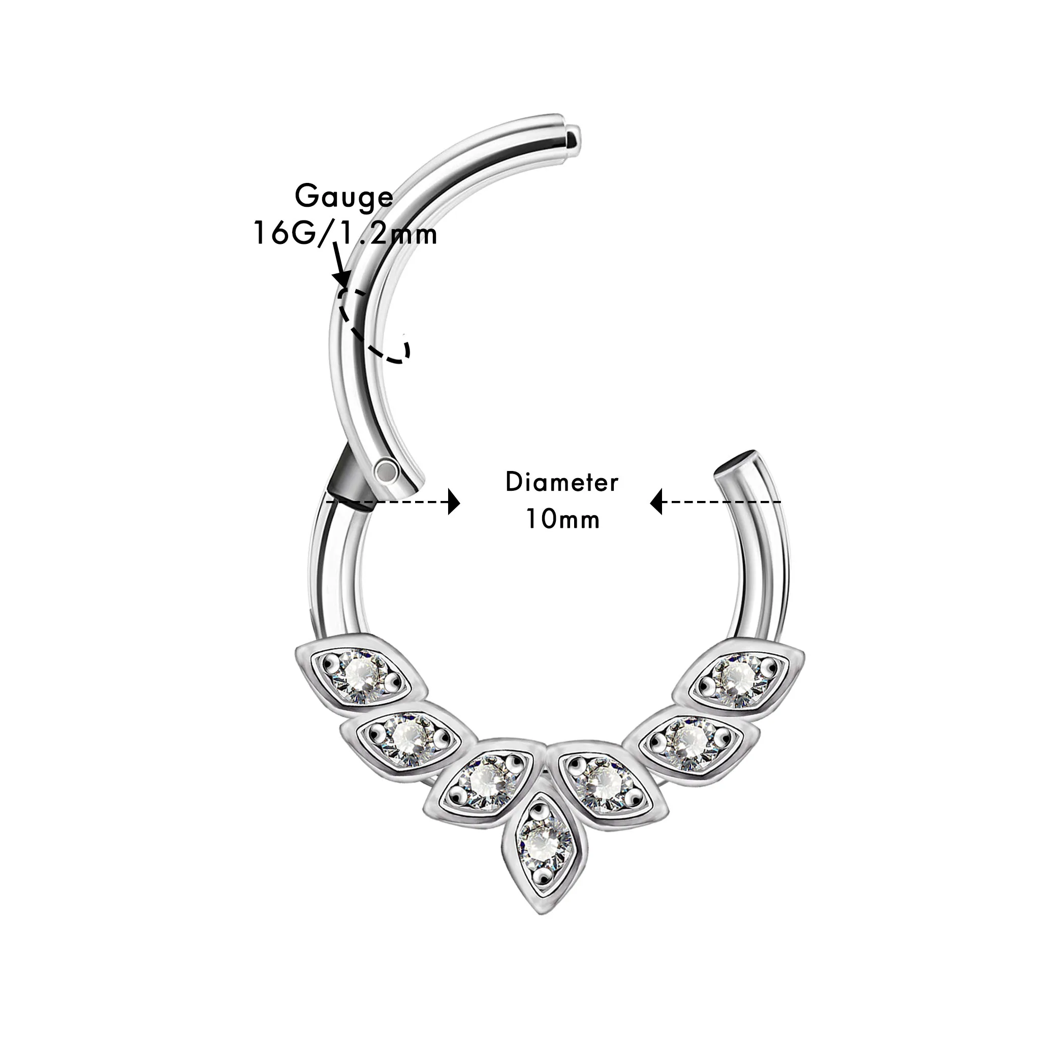 10mm Diameter Тело панк 1 шт. Daith пирсинг перегородка кольцо в нос нержавеющая сталь шарнирный сегмент кликер обруч нос пирсинг спираль серьги хряща - Окраска металла: 10mm Diameter