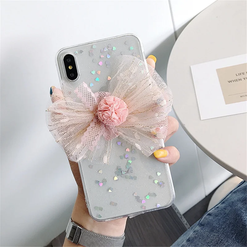 Pink Lace Flower Bud Phone Case for iphone XS Max XR X All-inclusive Anti-fall Soft Cover 6 6s 7 8Plus Female |