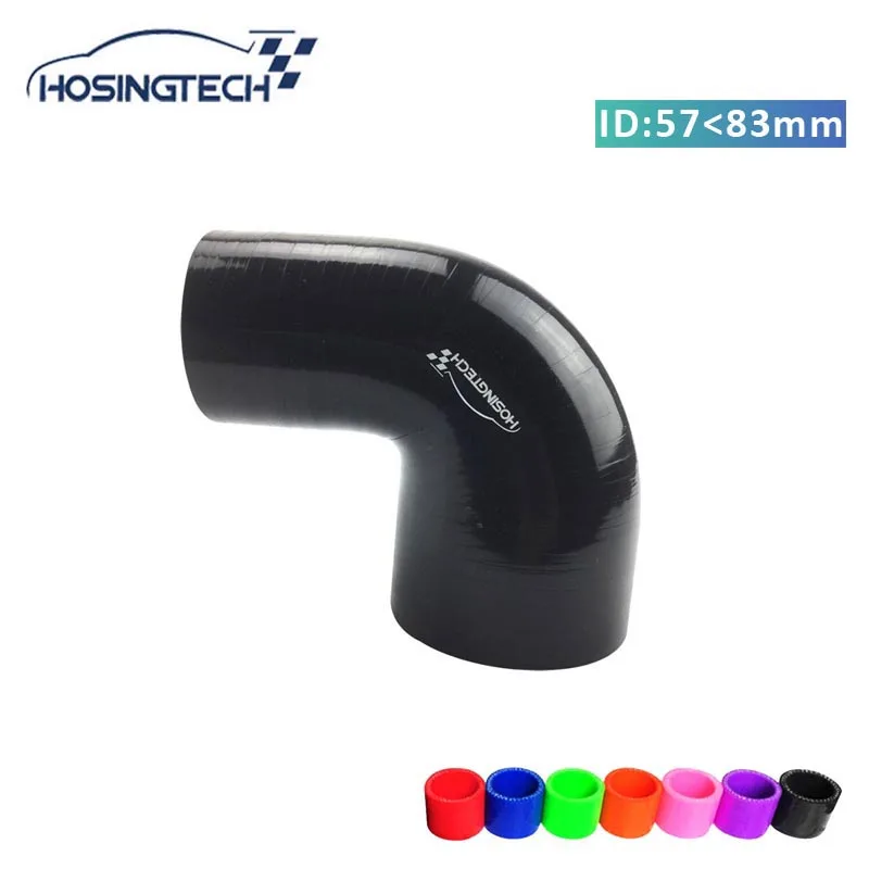 

HOSINGTECH- pure silicone brand quality 3.25" to 2.25"(83mm-57mm) black 90degree silicone elbow reducer turbo hose